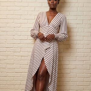 Flying Tomato Cream Maxi Dress with Black Stripes